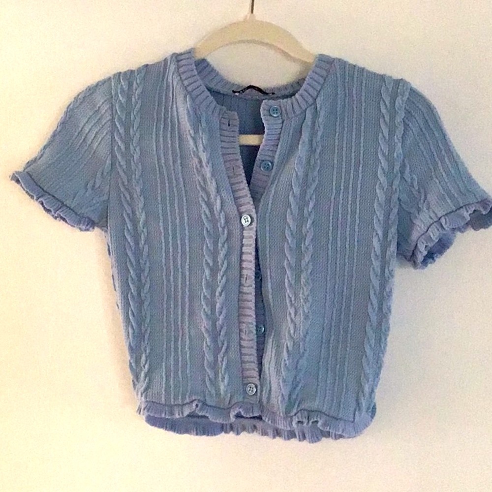 ZARA light blue short sleeve cardigan